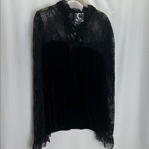 Killstar poison fang long sleeve Black Lace Velvet Blouse 4x